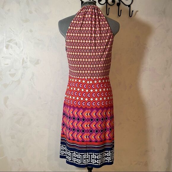 Laundry Shelli Segal Twisted Cinched bust geometric halter Dress Size 6 - Picture 9 of 12